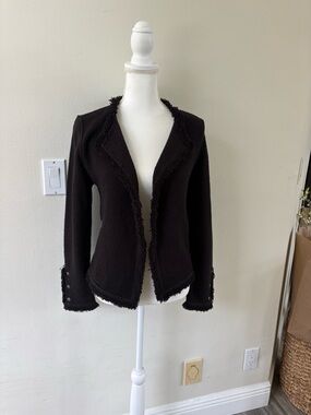 NIC+ZOE Black Fringe-Trim Open Front Blazer